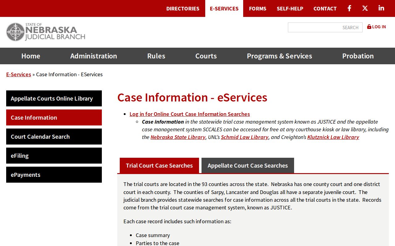 Hooker County case search case information eServices