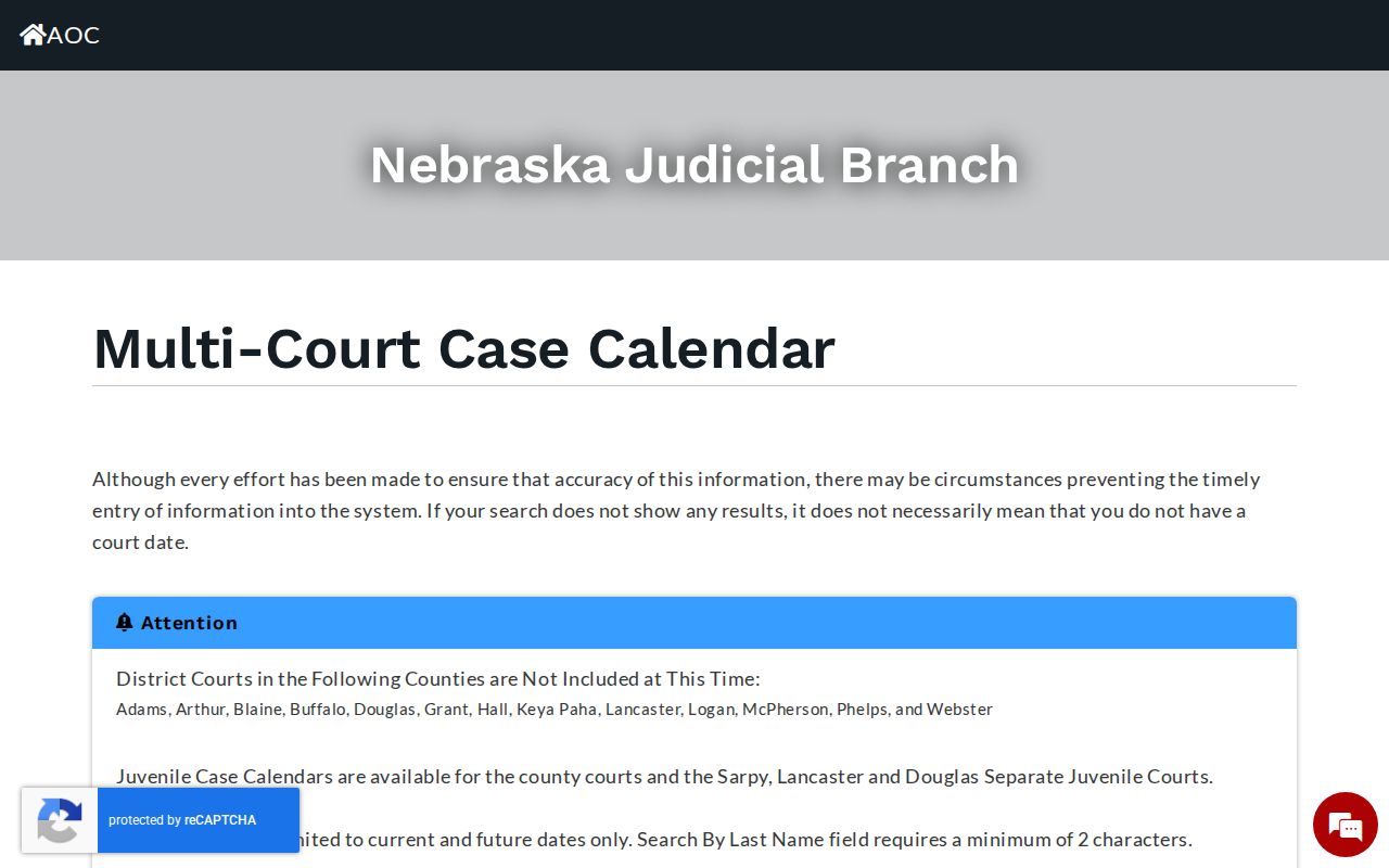 Hooker County court calendar search interface