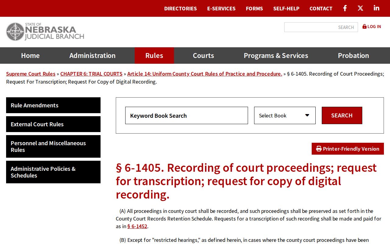 Hooker County court calendar and county court recording rule