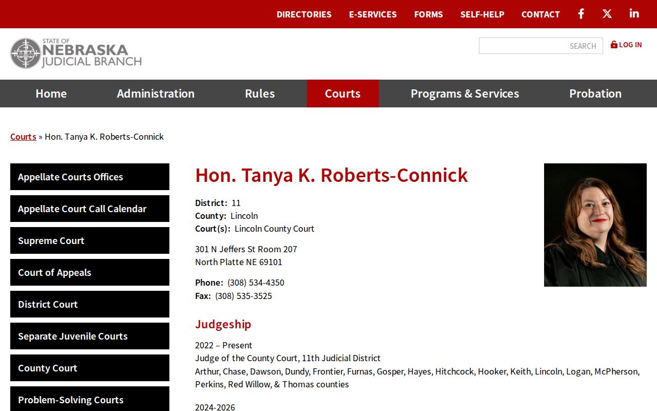 Hooker County court calendar District 11 judge information