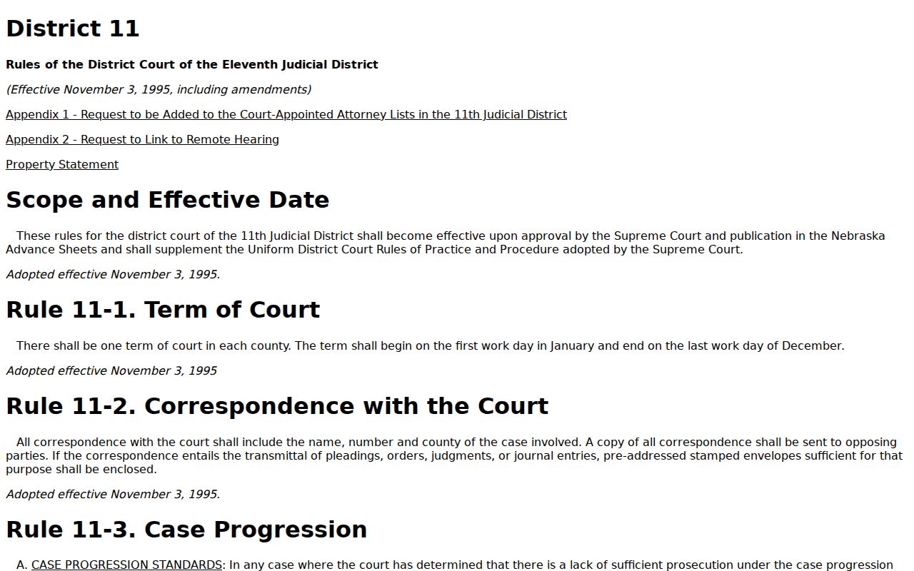 Hooker County court calendar District 11 local rules