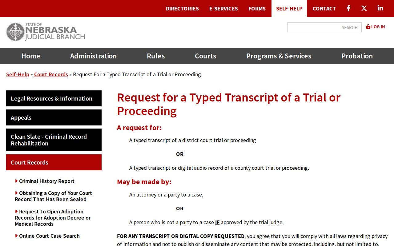 Hooker court record typed transcript request guidance
