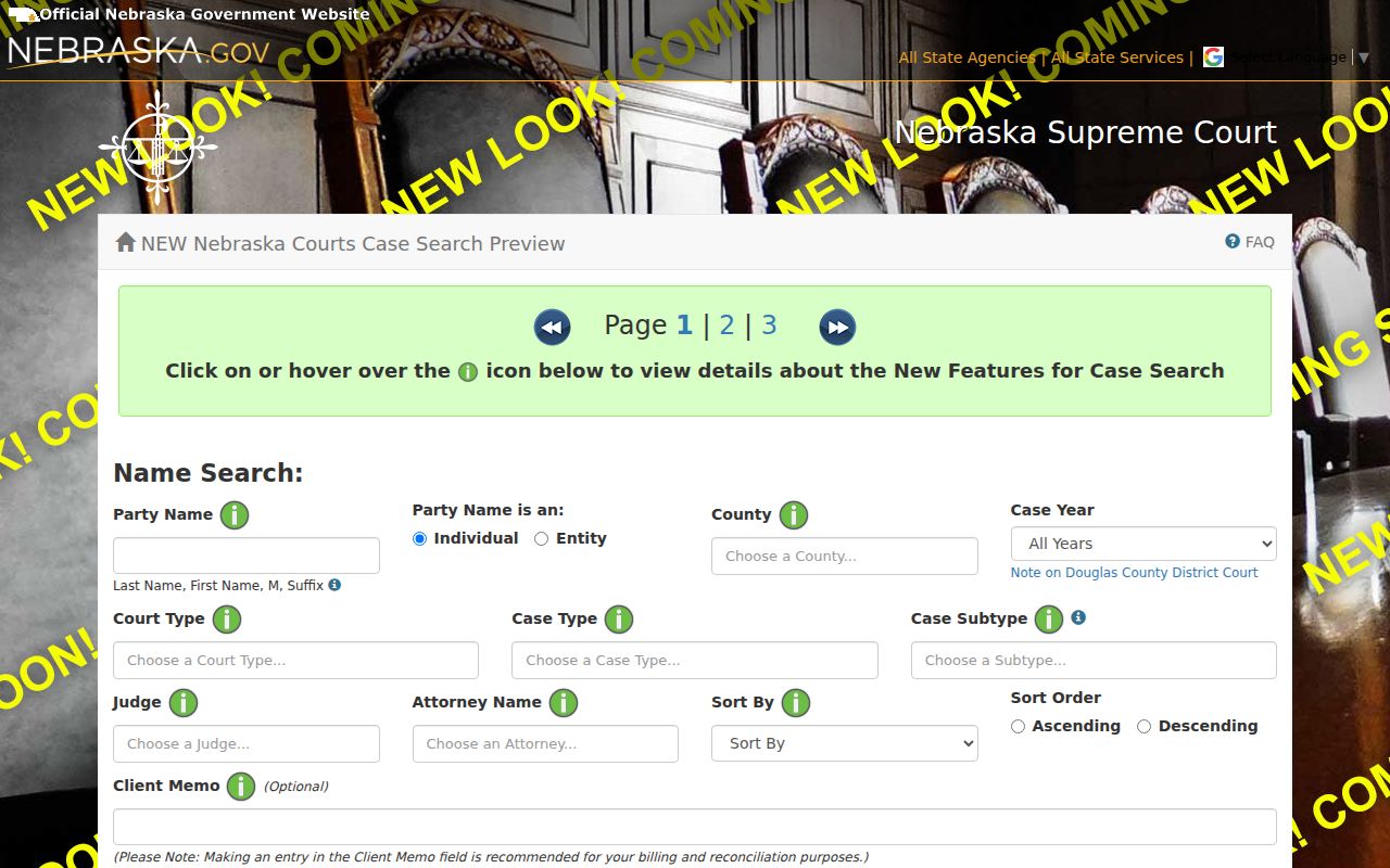 Hooker County criminal docket JUSTICE search form fields