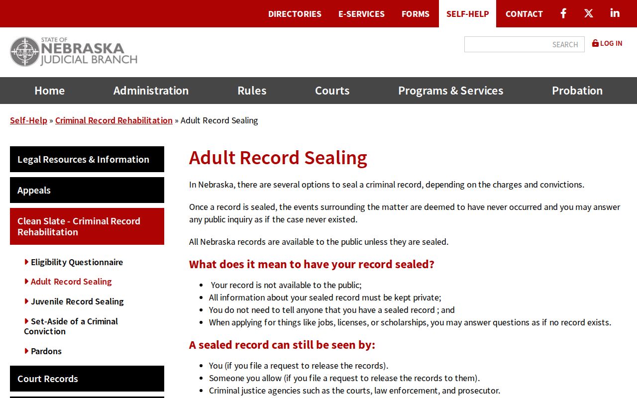 Hooker County criminal docket adult sealing guidance