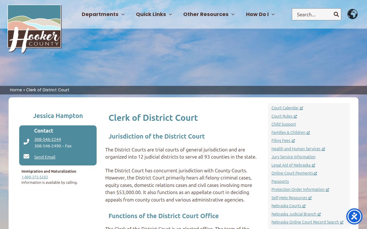 Hooker County court docket district clerk records office