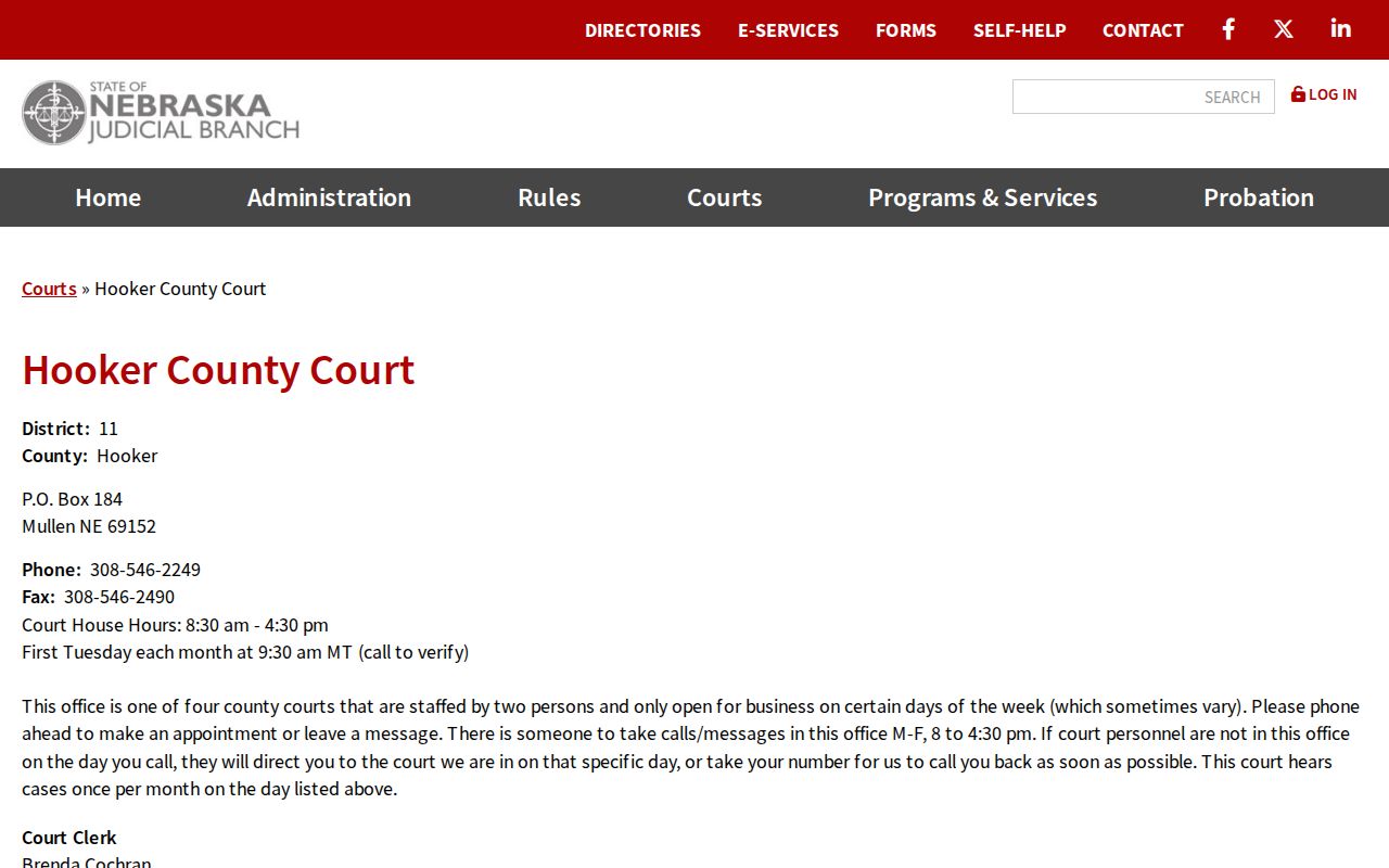 Hooker County court docket official county court information